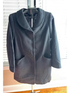 Quince Italian Wool Cocoon Coat Black Large Minimalist‎ Hidden Snap Jacket